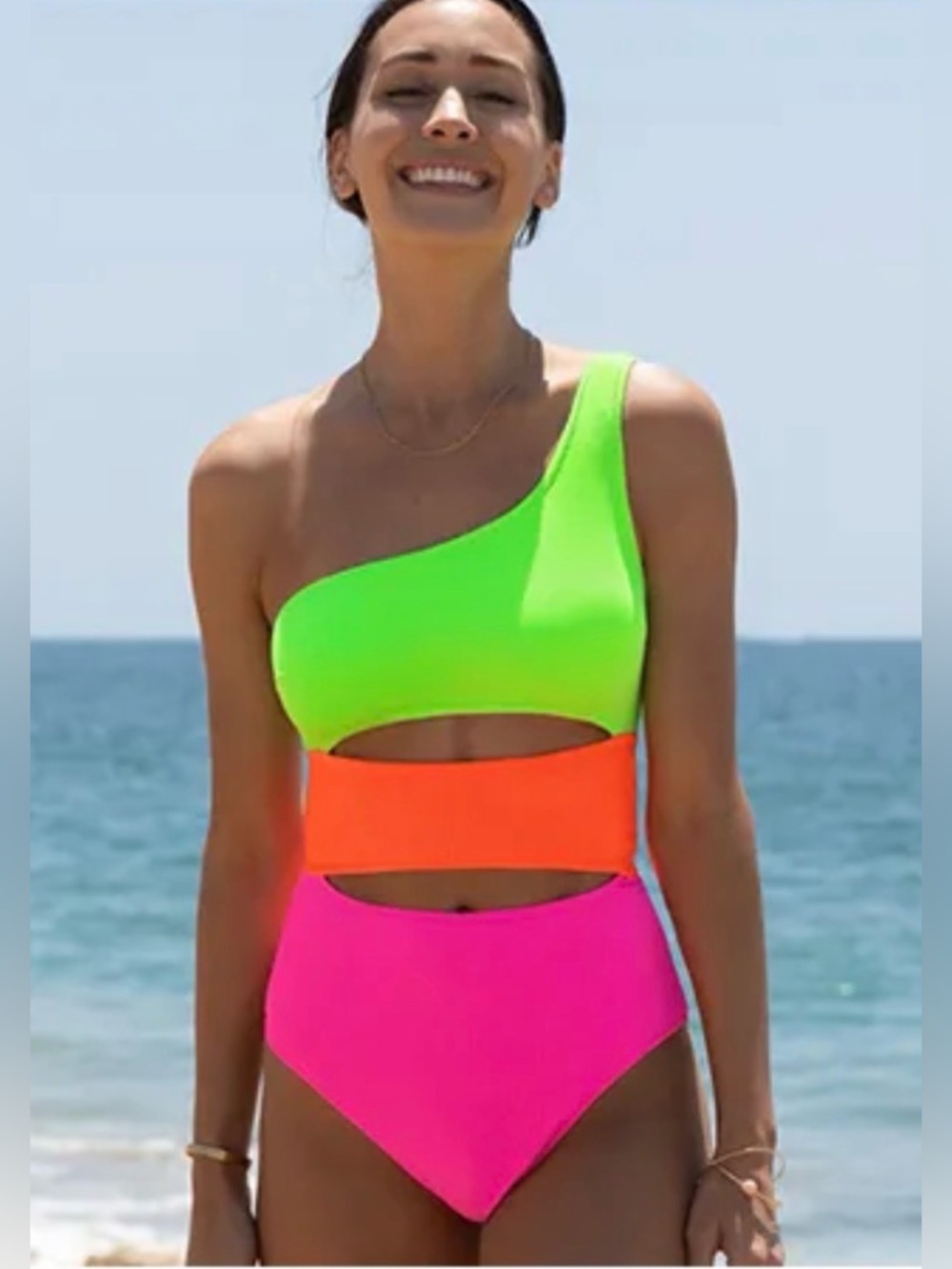 NEW PopEvil One-Shoulder Color-Blocking Cut-Out suit🔥 Large